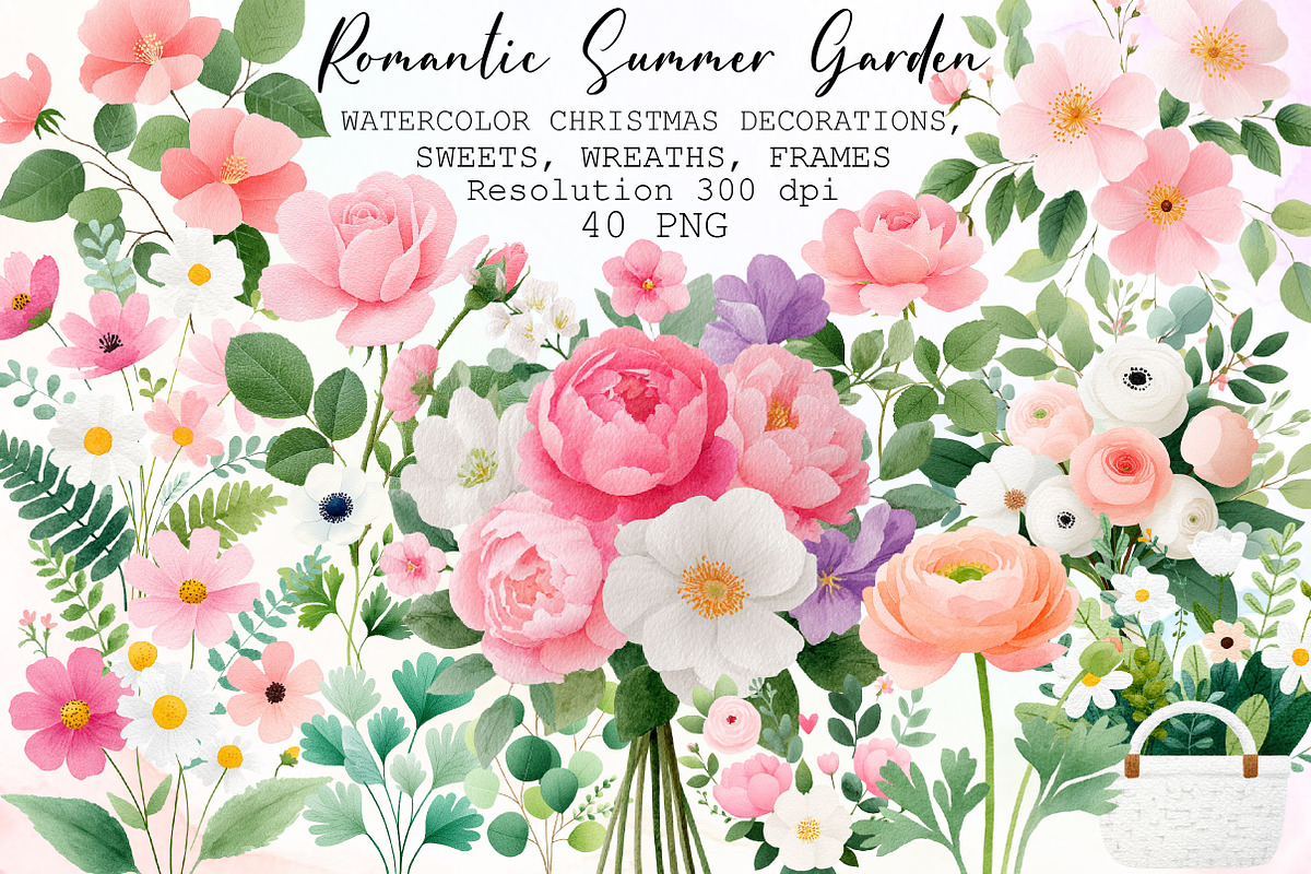 Romantic Summer Garden Watercolor Fl, an Illustration by Sublimation Artist (Photo 1 of 6)