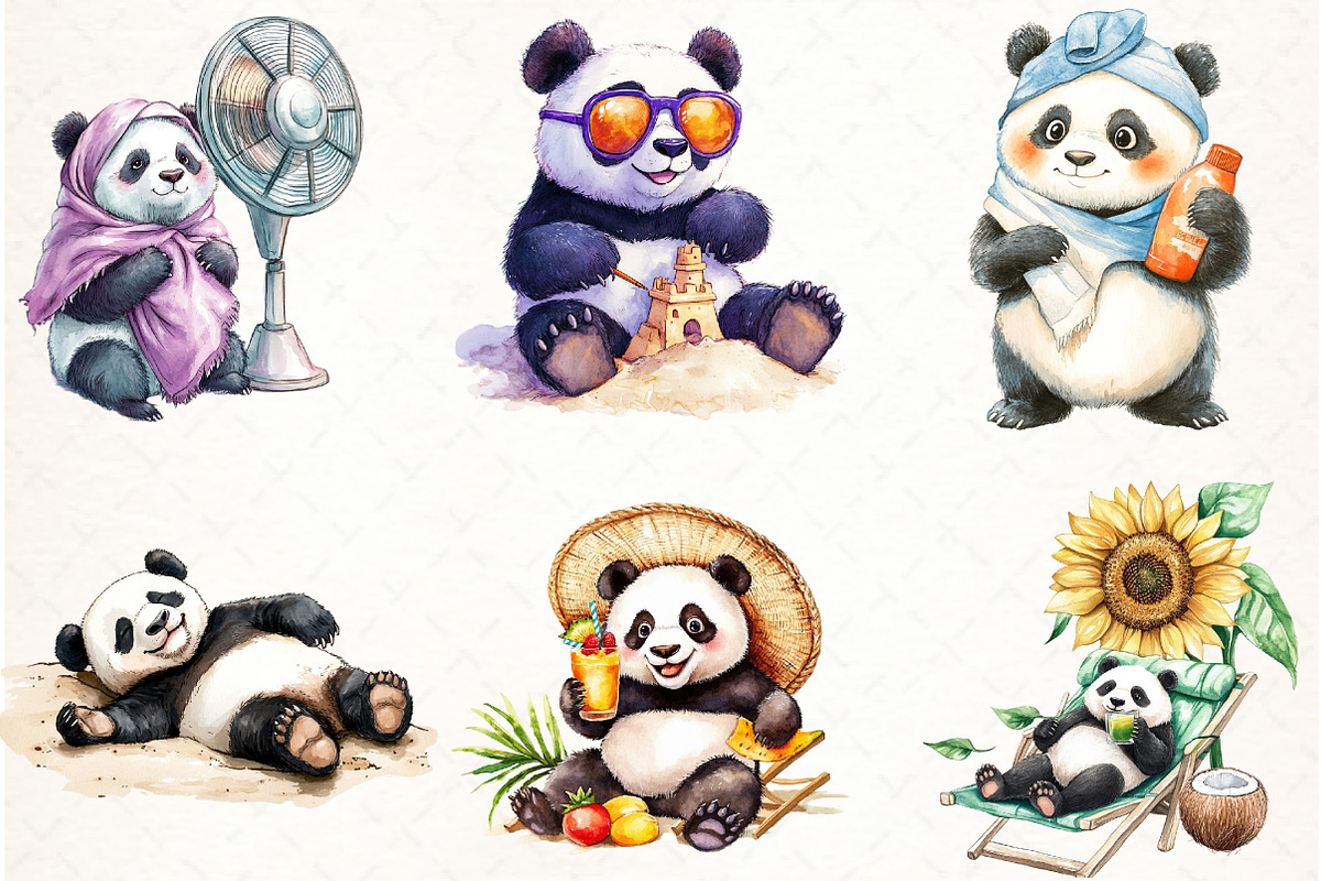 Funny Sunbathing Panda Clipart, an Illustration by Watercolor design (Photo 3 of 4)