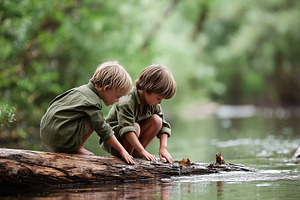 Two young boys playing together, a Person Photo by MistyDay