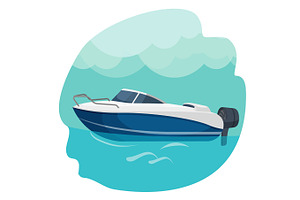 High Speed Motor Boat Sailing In Sea Vector Illustration Isolated