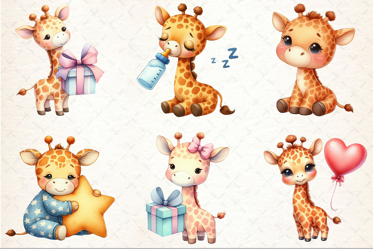 Cute Giraffe Watercolor Cliparts, an Illustration by Rose Art (Photo 3 of 7)