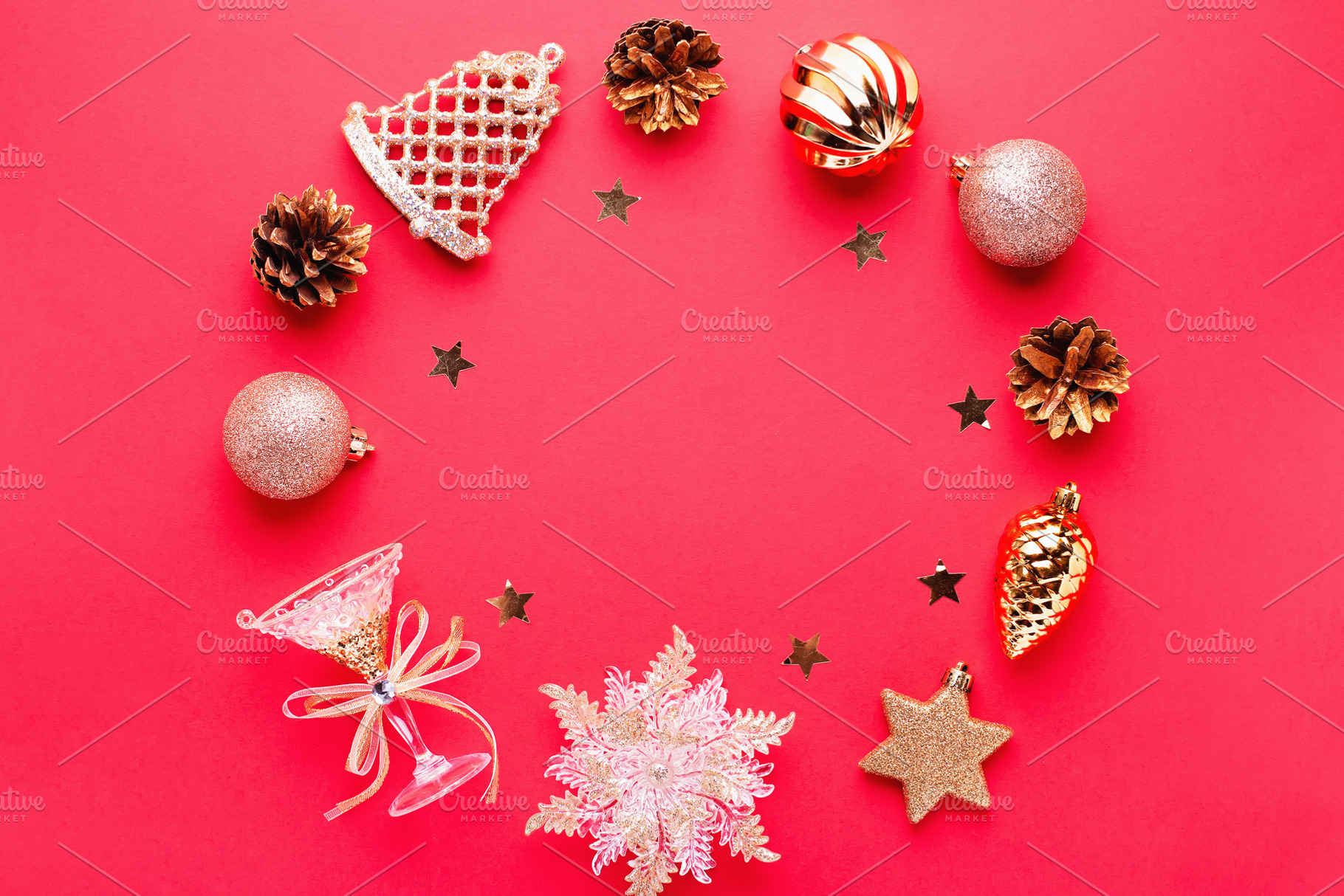 Christmas frame on red stock photo containing christmas and frame, a Holiday Photo by Maria Shipakina