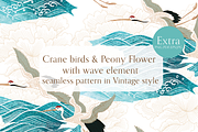 Crane birds with hand drawn wave, a Pattern Graphic by marukopum (Thumbnail 1 of 3)