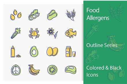 Food Allergens Icons - Outline Serie