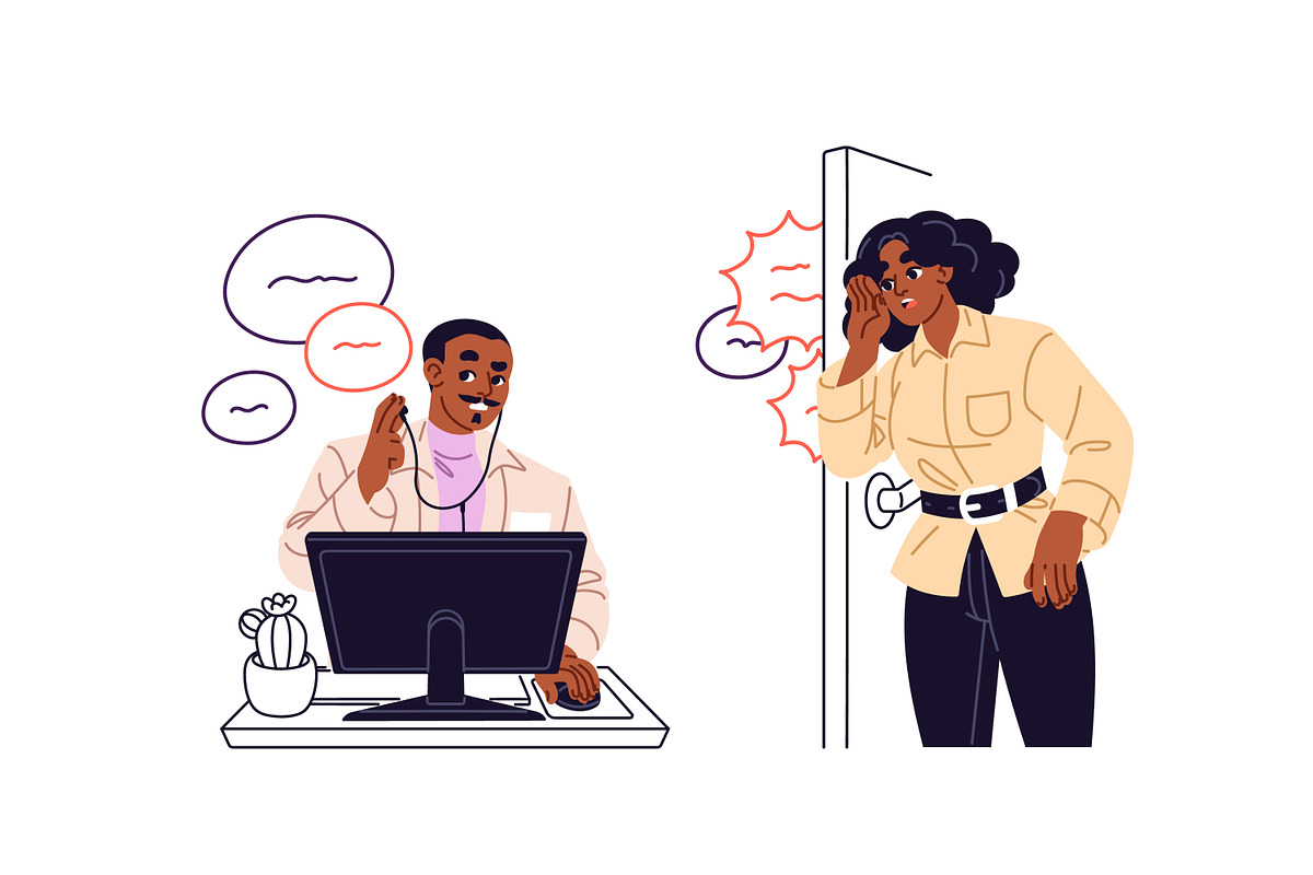 People eavesdropping gossips set, a Person Illustration by PaperTrident (Photo 4 of 4)