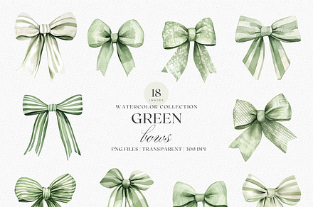 Watercolor Green Bows Clipart