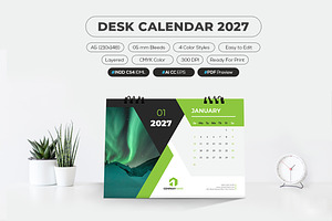 2027 Desk Calendar Printable, a Stationery Template by MstArtwork