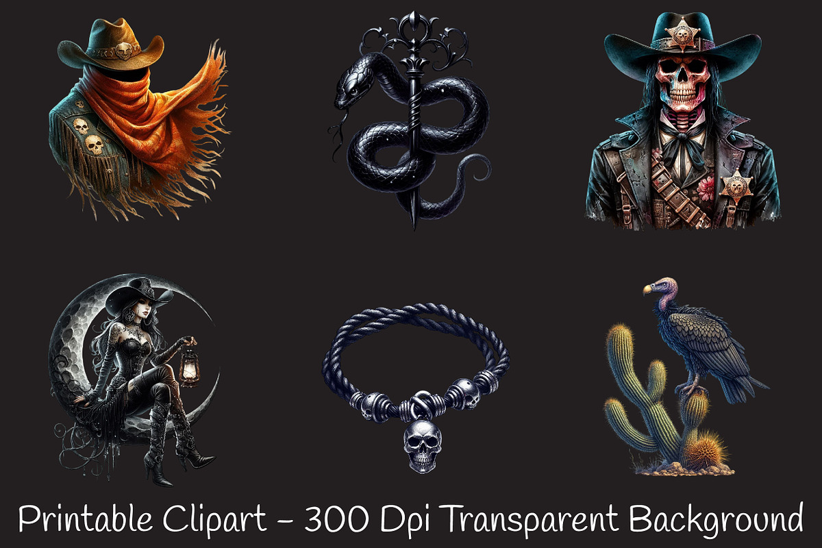 Gothic Western Cowboy Clipart, an Illustration by RobertsArt (Photo 7 of 7)