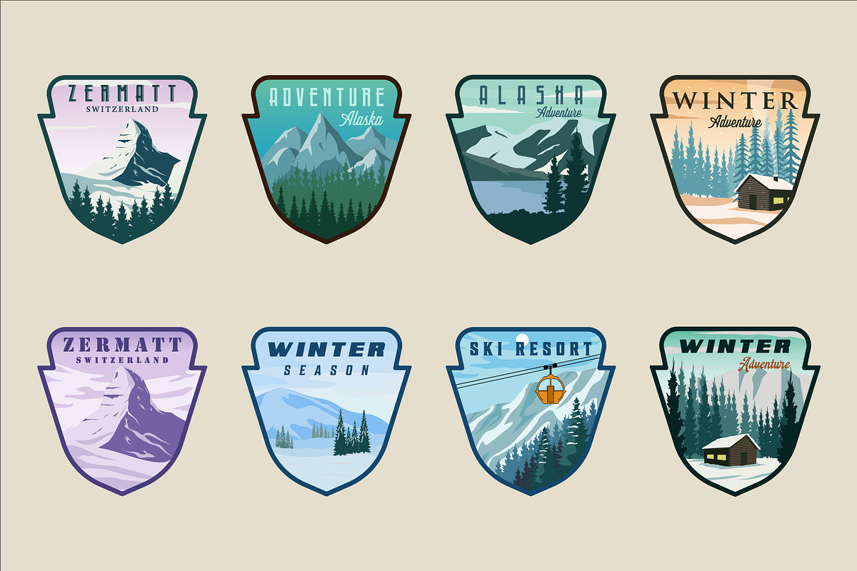 set of winter nature emblem logo, a Branding & Logo Template by zyxroun shop