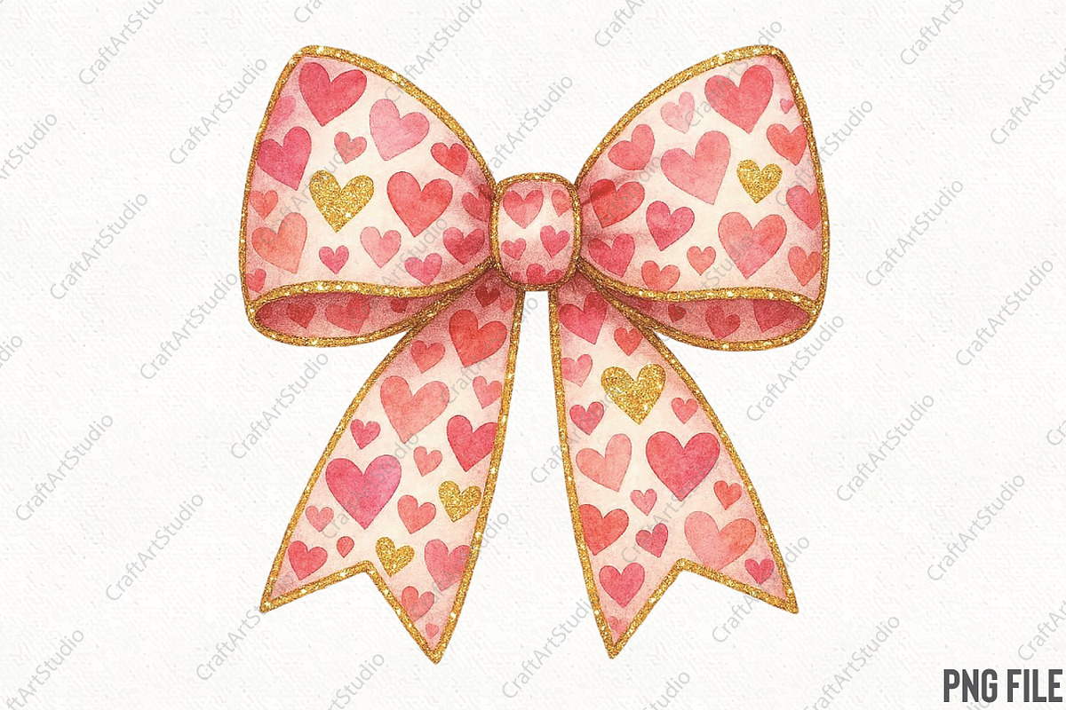 Valentine Coquette Bow PNG Pink Gold, an Illustration by CraftArtStudio (Photo 1 of 4)