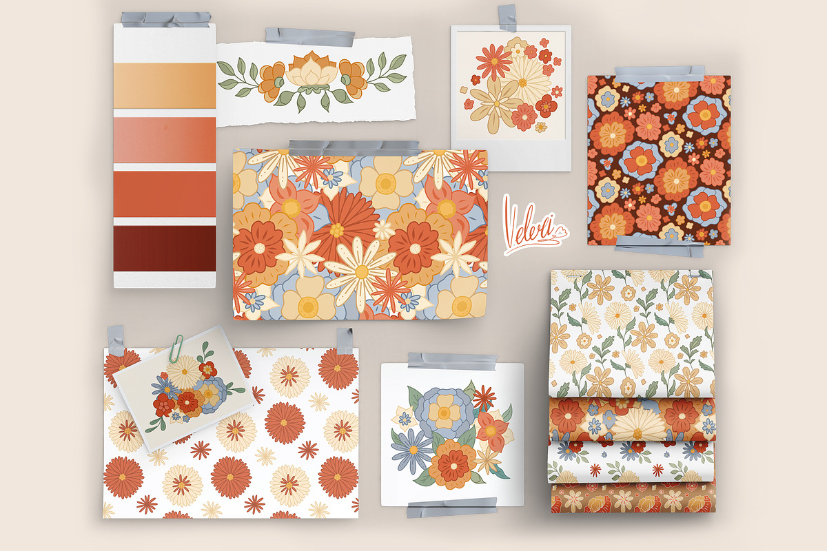 Retro flower mood patterns set, a Pattern Graphic by Veleri (Photo 9 of 9)