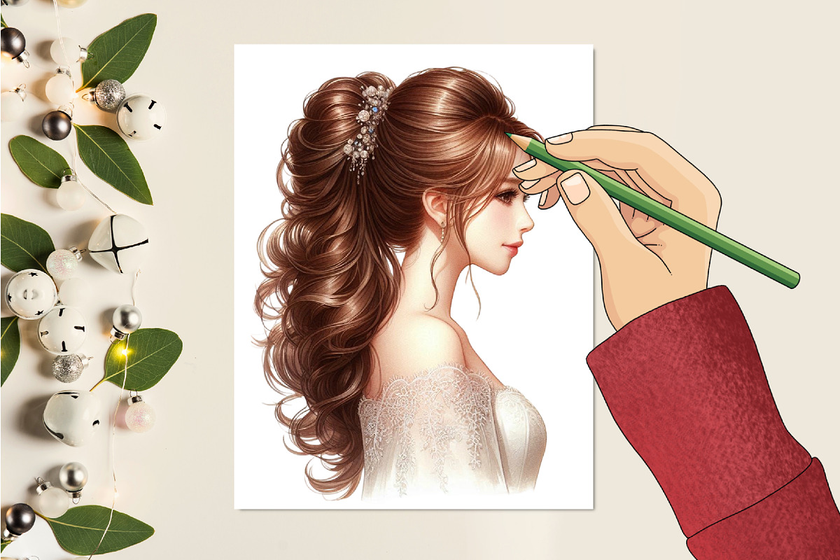 Beautiful Bridal Hairstyle Clipart, a Person Illustration by RobertsArt (Photo 3 of 7)