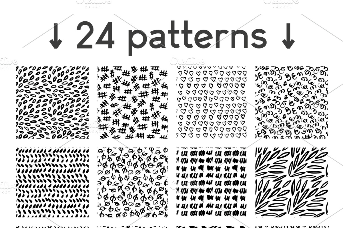 24 doodle ink seamless patterns, a Pattern Graphic by pixelwerk (Photo 2 of 3)