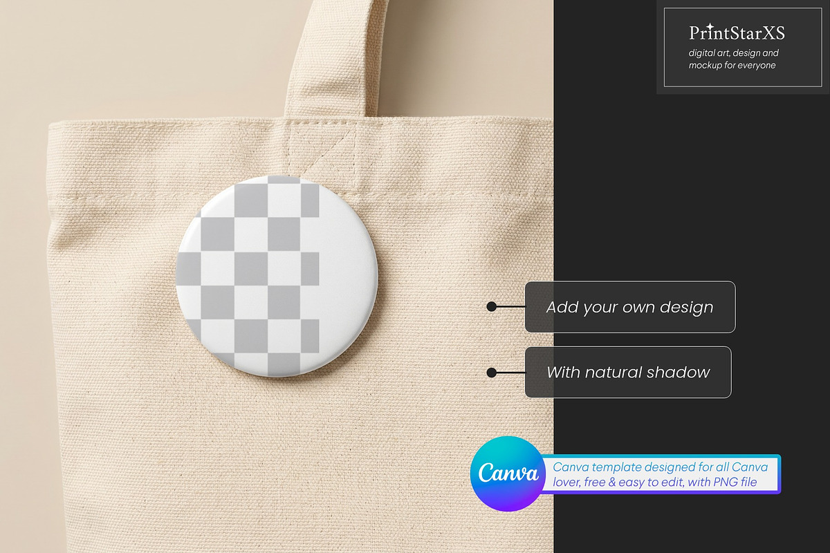 Button Pin Canva Mockup Bundle, a Merchandise Mockup by PrintStarXS (Photo 4 of 7)