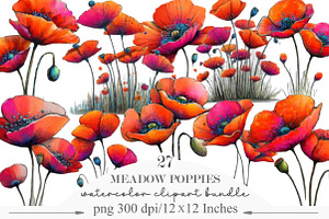 Spring Meadow Poppies Clipart, an Illustration by Designking