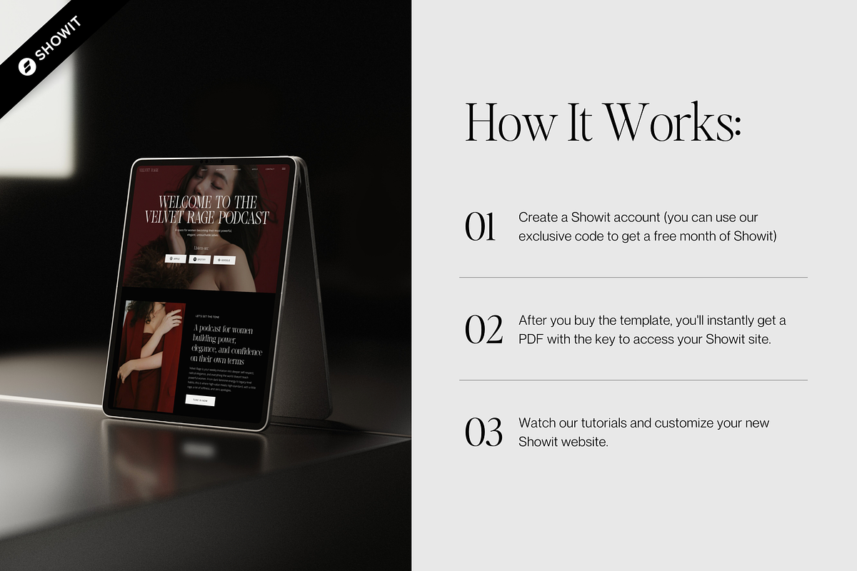 Showit Podcast Website Template Red, a Landing Page Template by Designorina (Photo 3 of 8)