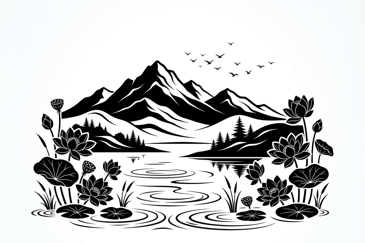 60 Lotus Mountain Harmony Silhouette, an Empty State Illustration by Amazin_art (Photo 10 of 31)