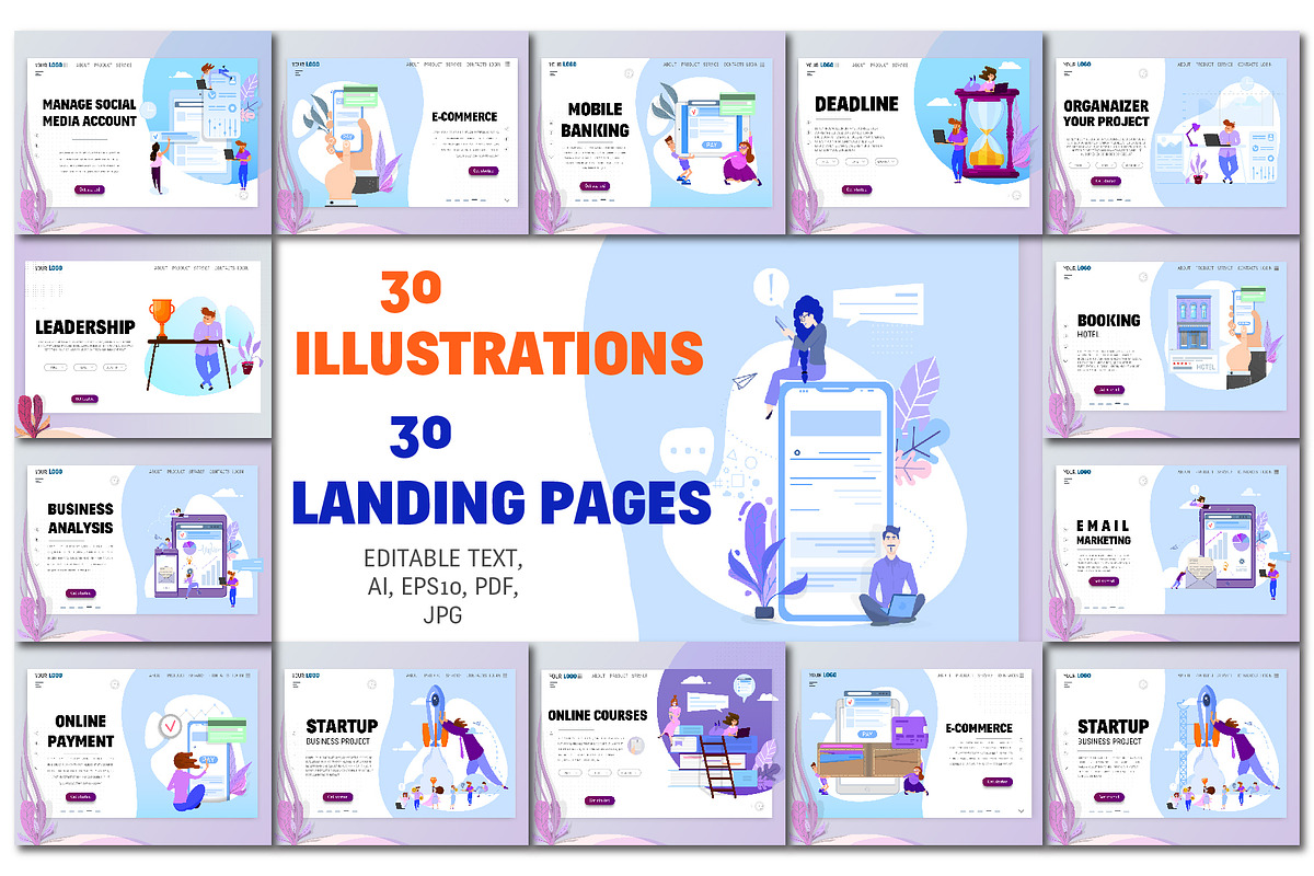 30 Landing Page Templates, a Templates & Theme by zao4nik (Photo 1 of 19)