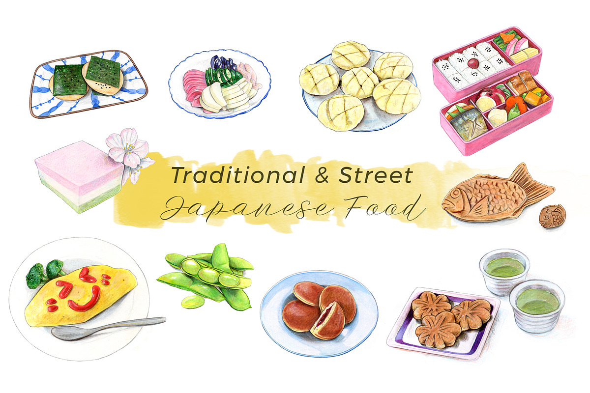10 Traditional Japanese Dishes Set, a Food Illustration by Miriam Figueras (Photo 2 of 4)