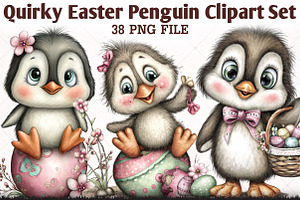 Quirky Easter Penguin Clipart Bundle, an Animal Illustration by RobertsArt