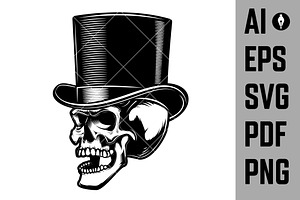 Skull In Gentleman Hat SVG