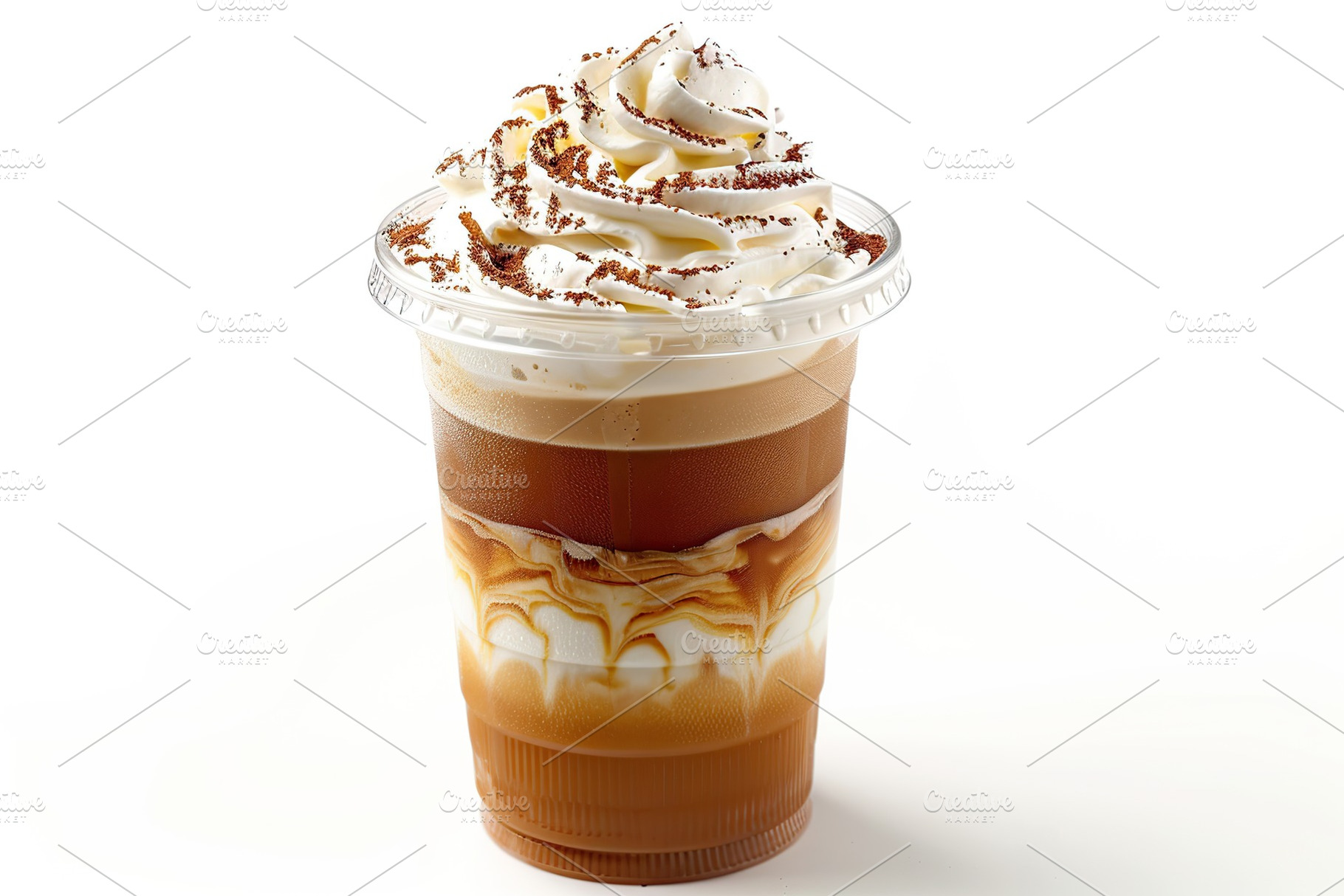 Iced coffee latte in cup on white background, a Food & Drink Photo by AlyaAnd