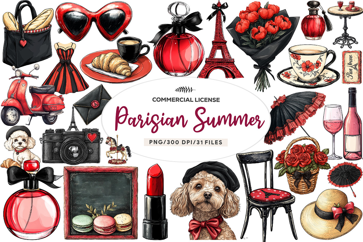 Parisian Summer Clipart, an Illustration by CreationArt (Photo 1 of 5)