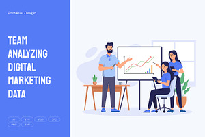 Team Analyzing Digital Marketing, a Person Illustration by Partikusi Design