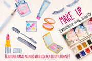 Makeup Cosmetics Watercolor Kit, an Object Illustration by Violet LeBeaux (Thumbnail 2 of 3)