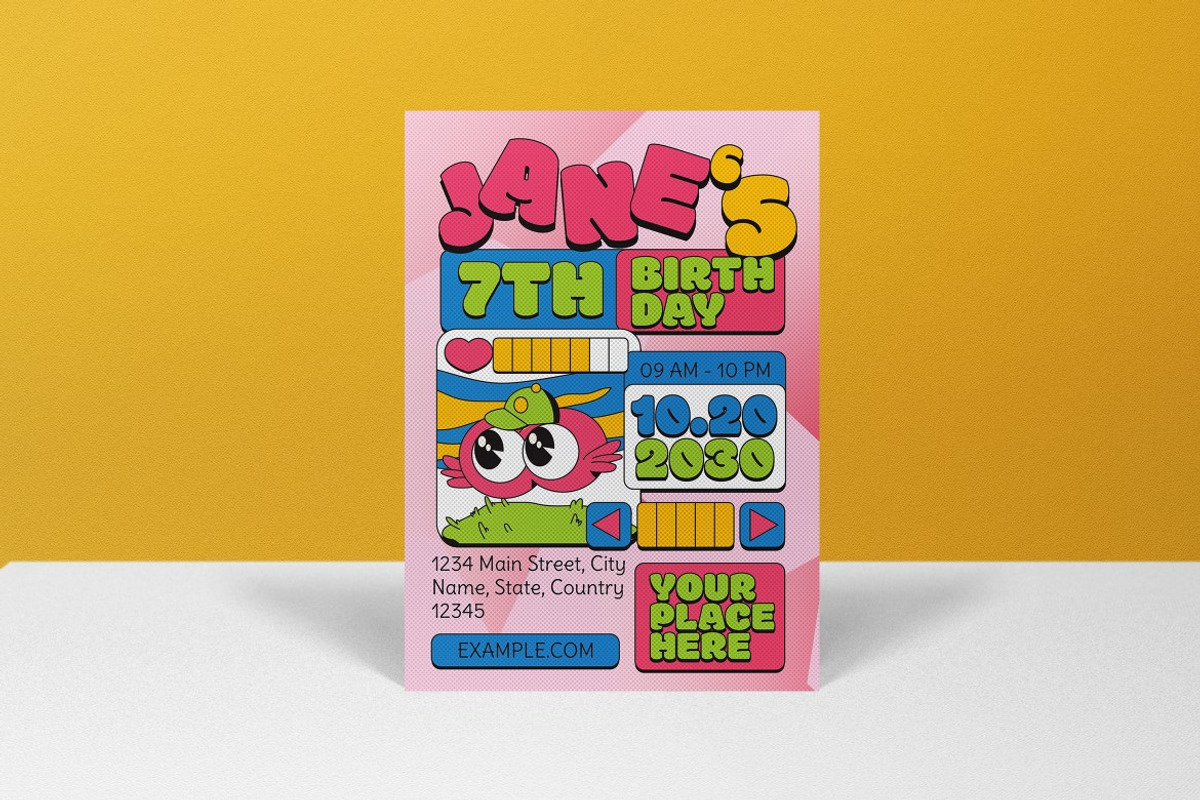 White Pink Neo Birthday Invitation, an Invitation Template by graphicook (Photo 6 of 6)