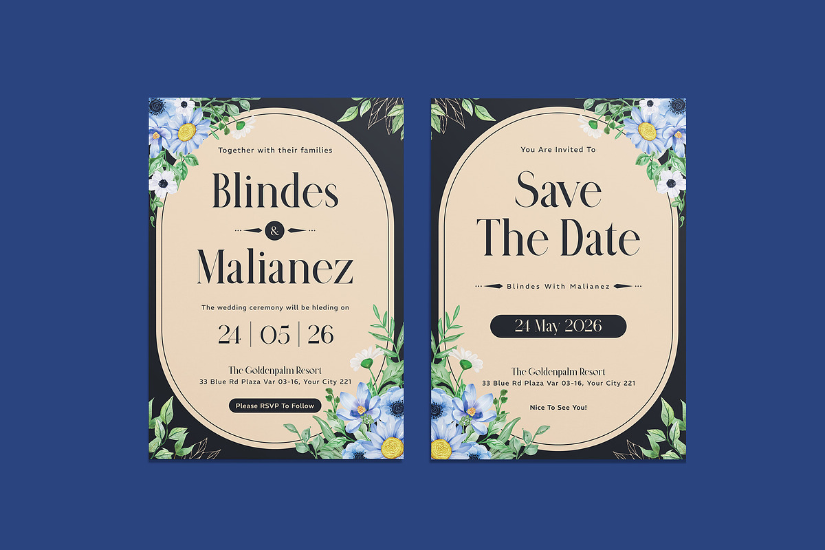 Bitter Floral Wedding Invitation, an Invitation Template by iDoodle Studio (Photo 1 of 4)