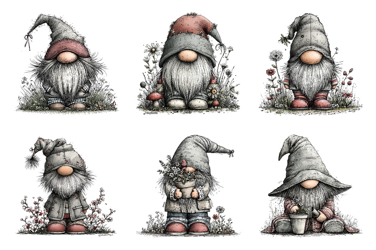 Whimsical spring gnome clipart, an Illustration by SinaCreation (Photo 4 of 11)