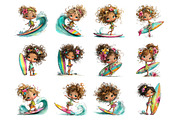 Quirky surfer girl clipart, an Illustration by SinaCreation (Thumbnail 2 of 11)
