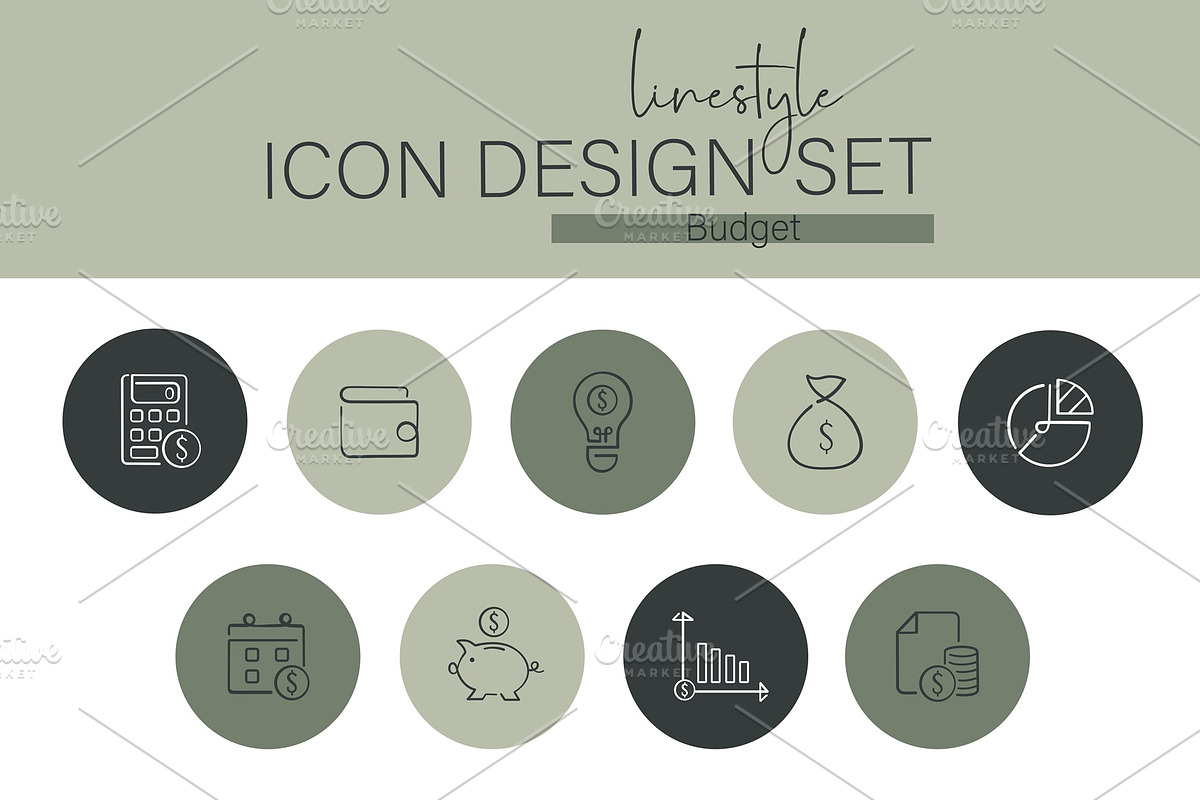 Linestyle Icon Design Set Budget, an Outline Icon by pepulousdsg