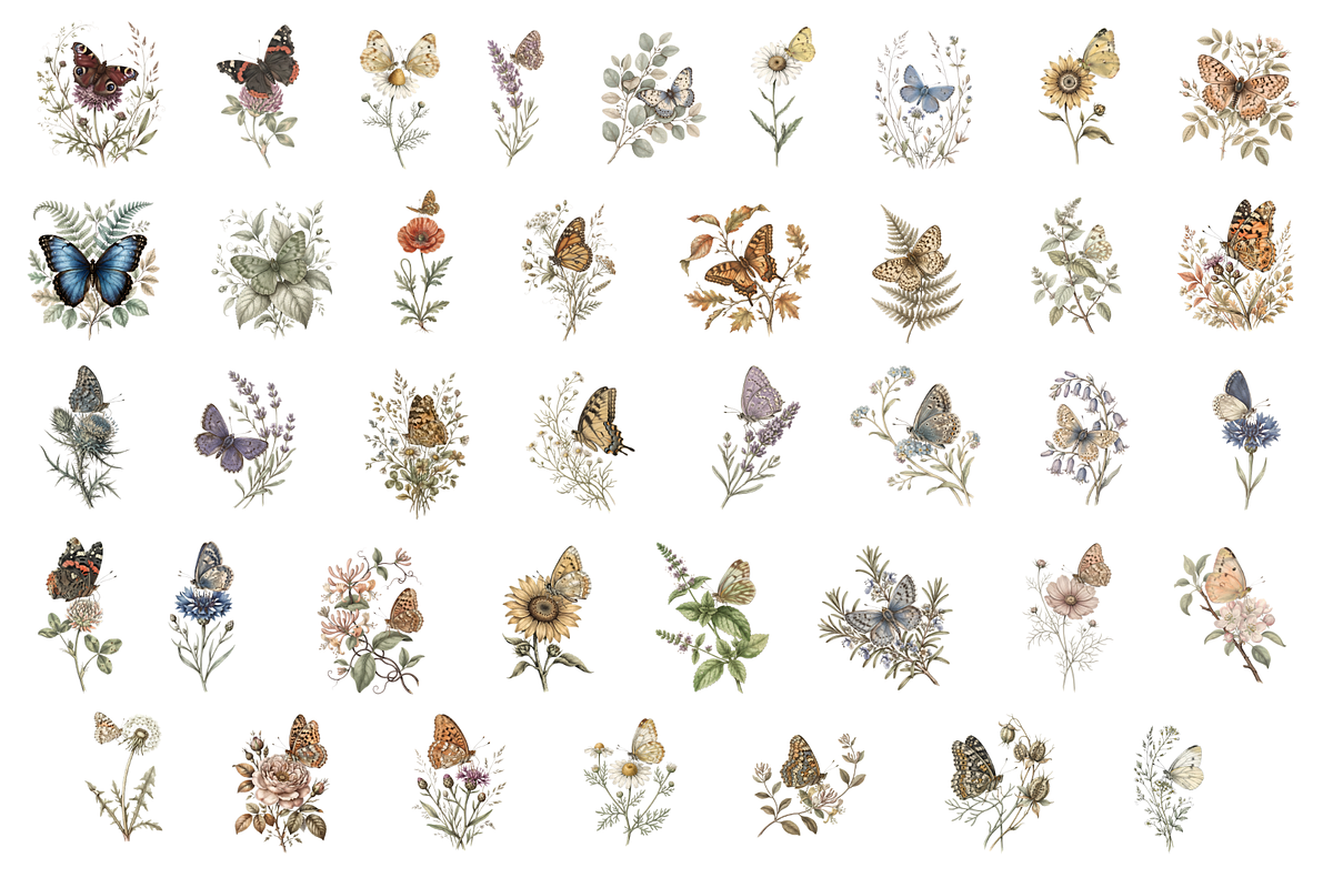 Vintage Botanical Butterflies, a Decorative Illustration by youtoview (Photo 2 of 15)