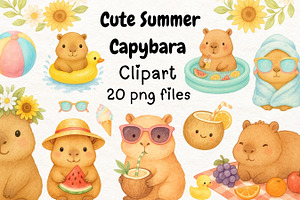 Cute Capybara Watercolor Clipart