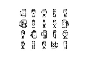 Beer mugs and glass outline icon set, an Illustration by pikepicture