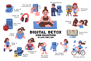 Digital Detox Icon Collection, a Technology Illustration by monkik