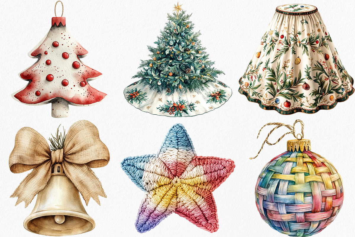Watercolor Neutral Christmas Clipart, an Illustration by Canvas Craft (Photo 4 of 8)