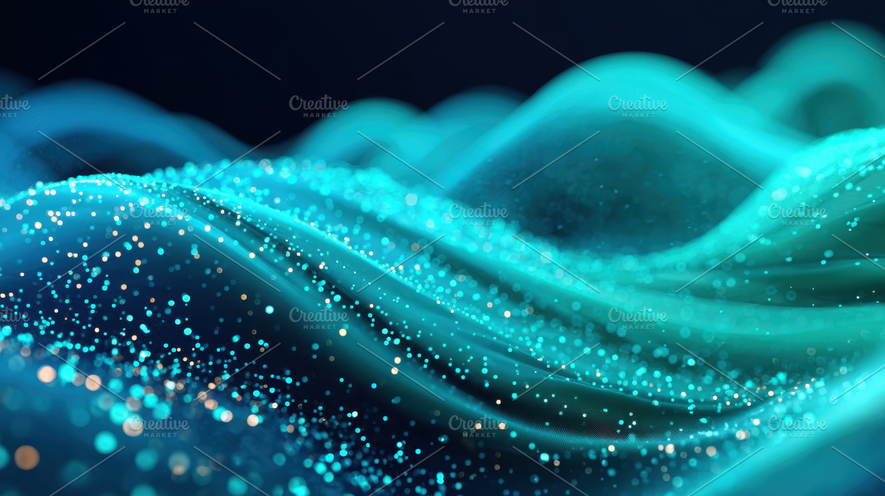 Glowing abstract waves with particles, an Abstract Photo by AlyaAnd