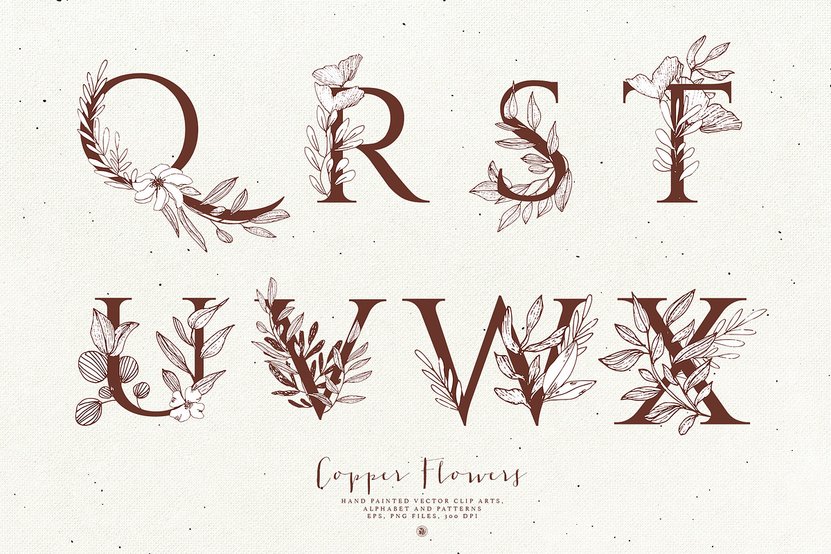 Copper Flowers with Alphabet, a Decorative Illustration by Bloomart Studio (Photo 6 of 8)