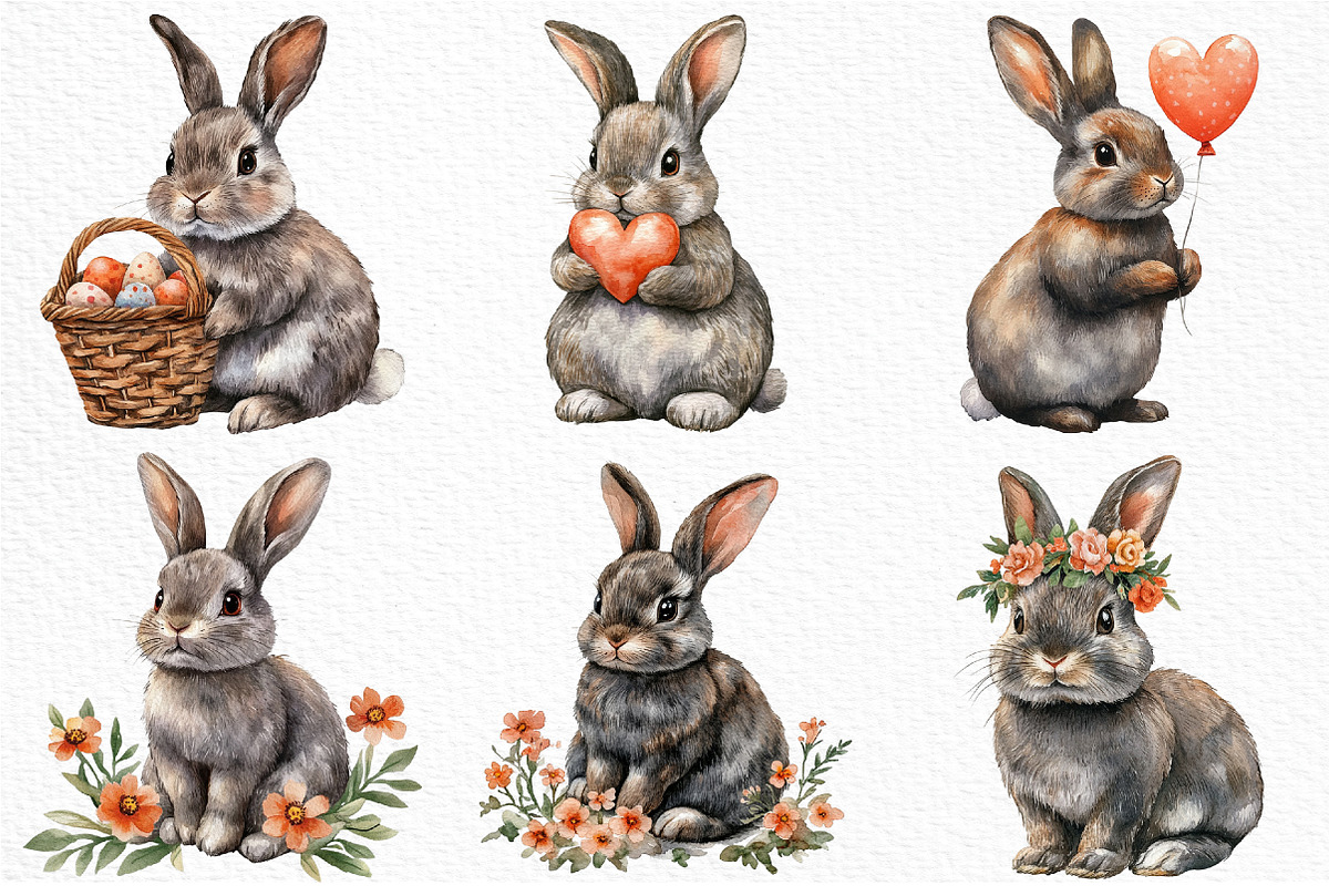 Watercolor Rabbits Clipart, an Illustration by Craft Nest (Photo 6 of 9)