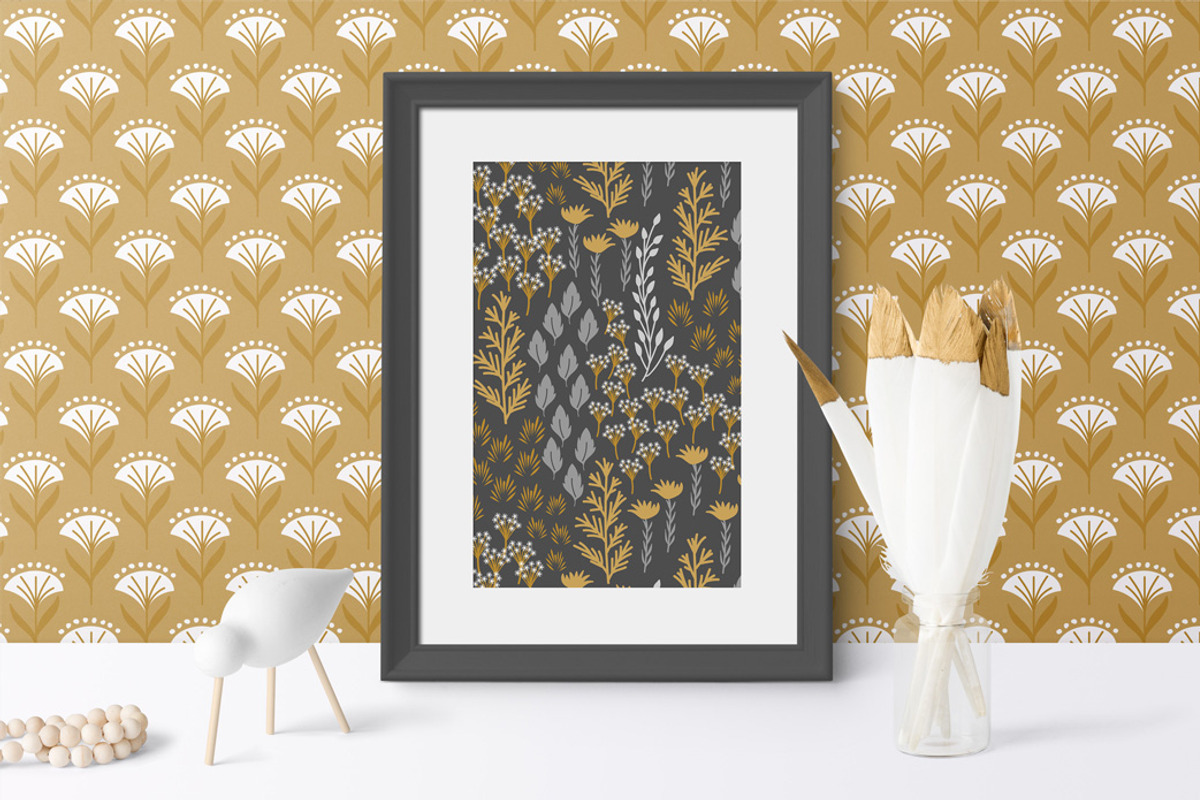 Gold & Grey Modern Floral Patterns, a Pattern Graphic by Wild Twig Co (Photo 6 of 9)