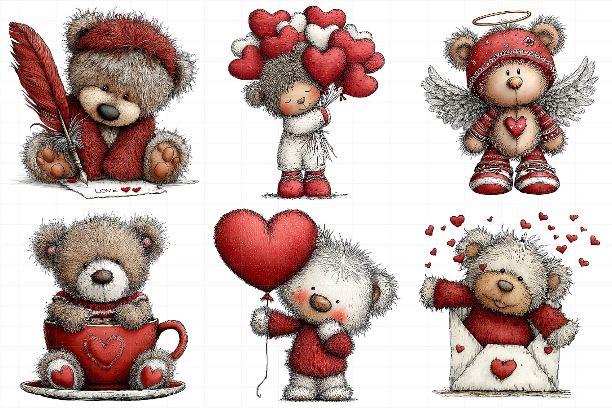 Valentine Teddy Bear Set, an Illustration by Daily.Designs (Photo 3 of 8)