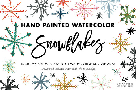 Hand Painted Watercolor Snowflakes