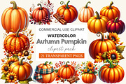 Watercolor Autumn Pumpkin Clipart, a Work Illustration by cherrydesign (Thumbnail 1 of 4)