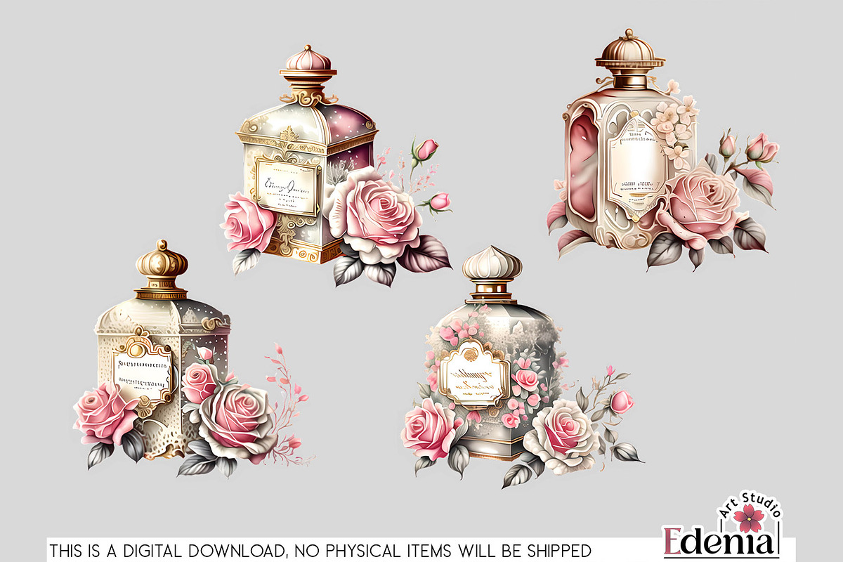Vintage Romantic Perfume Cliparts, an Object Illustration by EdeniaArtStudio (Photo 1 of 4)