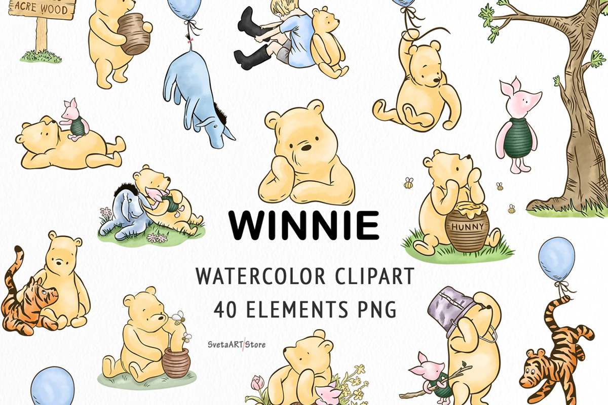 Classic Winne the Pooh Clipart, an Animal Illustration by SvetaArtStore (Photo 1 of 6)