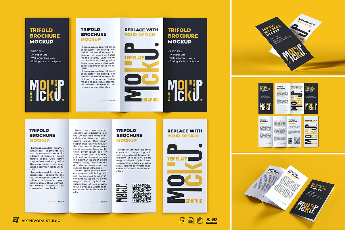 Trifold Brochure Mockup Sets, an Advertising Mockup by Artnivora.Std (Photo 1 of 4)
