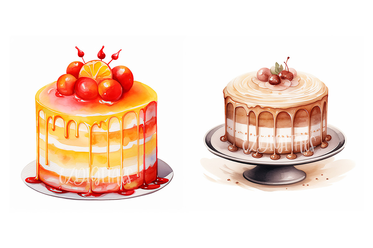 Decorative Cake Clipart Set Of 12, an Object Illustration by EzDigitals (Photo 7 of 9)